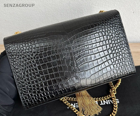 Saint Laurent Kate MM Tassel Chain Shoulder Bag Black Gold Women Classic Fashion