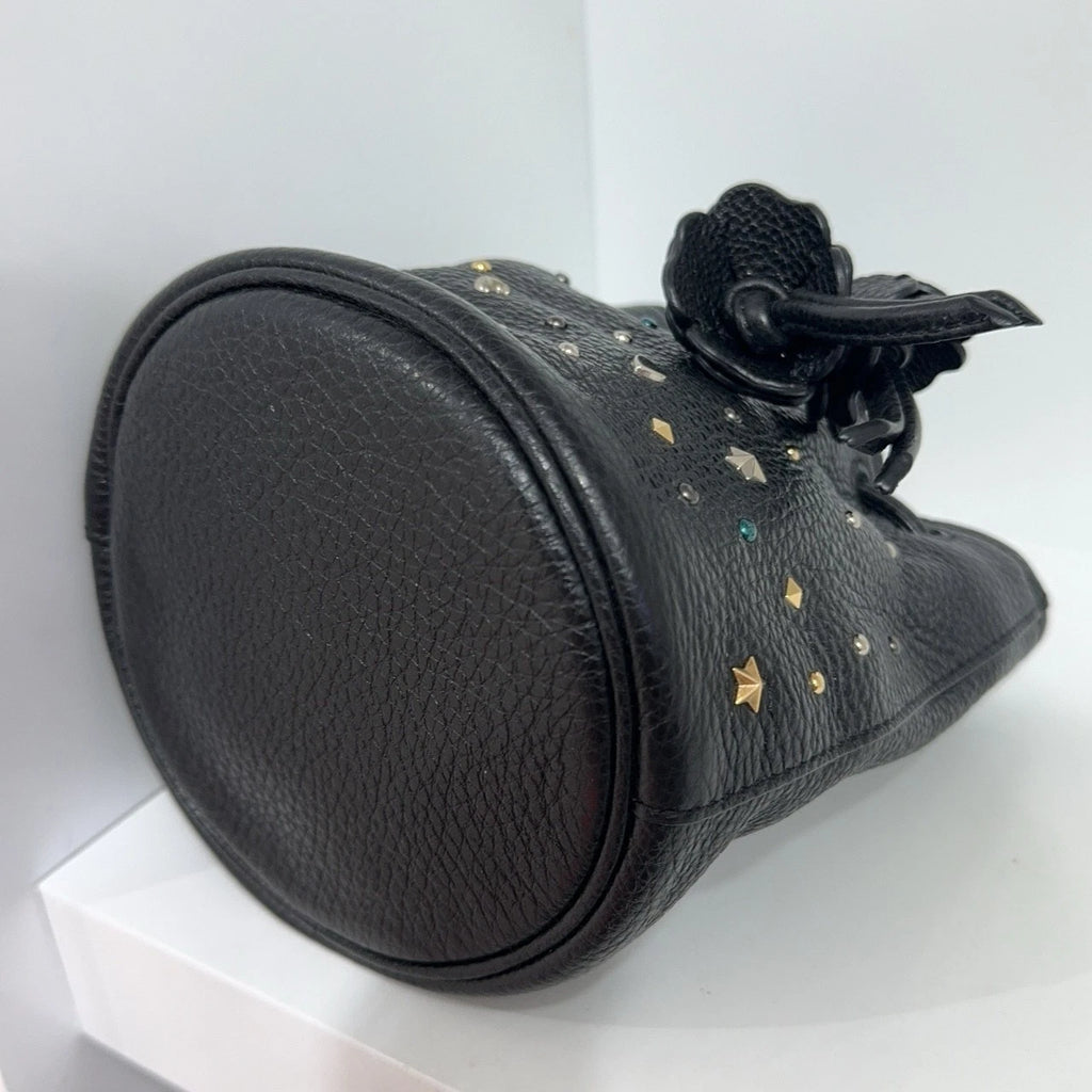 Coach Petal 14 Black Leather Starry Rivet Handbag For Women