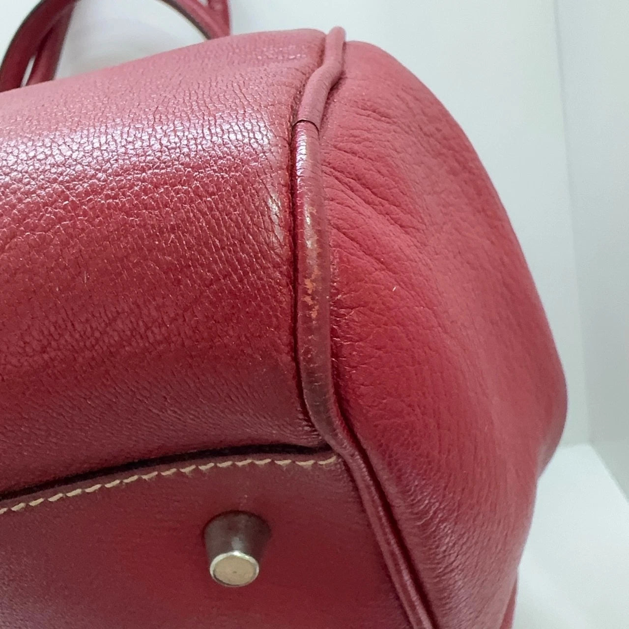 PRADA Red Full Leather Doctor Top Handle Handbag For Women