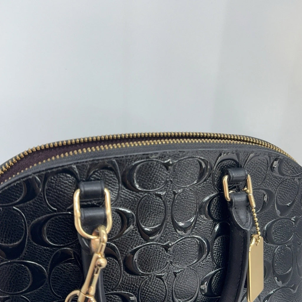 Coach Black Leather Embossed Monogram Crossbody Shoulder Handbag For Women