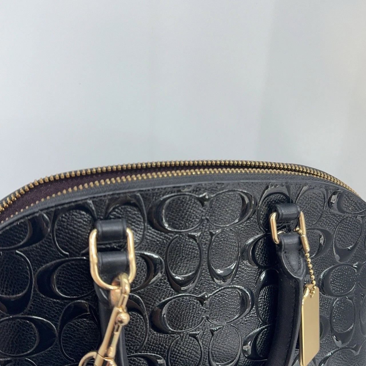 Coach Black Leather Embossed Monogram Crossbody Shoulder Handbag For Women