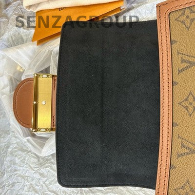 Louis Vuitton Monogram Dauphine MM Shoulder Bag Brown Gold Hardware