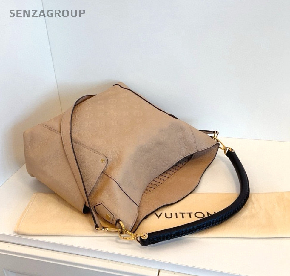 Louis Vuitton All-Leather Embossed Melie Hobo Bag Shoulder Bag Women Light Brown