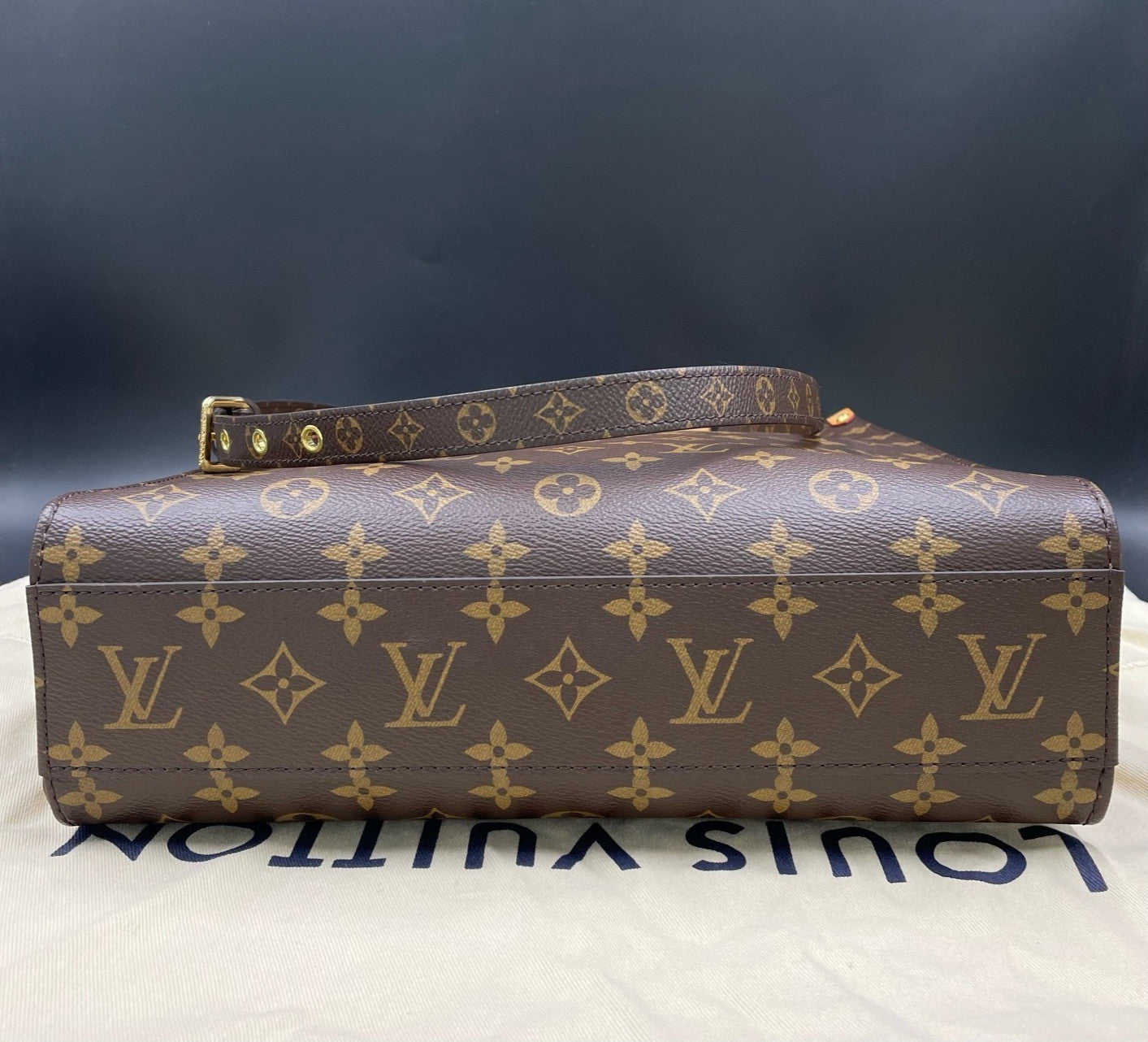 Louis Vuitton Monogram Tote GM Top Handle Crossbody Brown Gold Women Classic