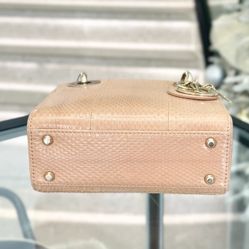 Christian Dior Lady Dior Chain Crossbody Top Handle Bag Pink Gold Women S