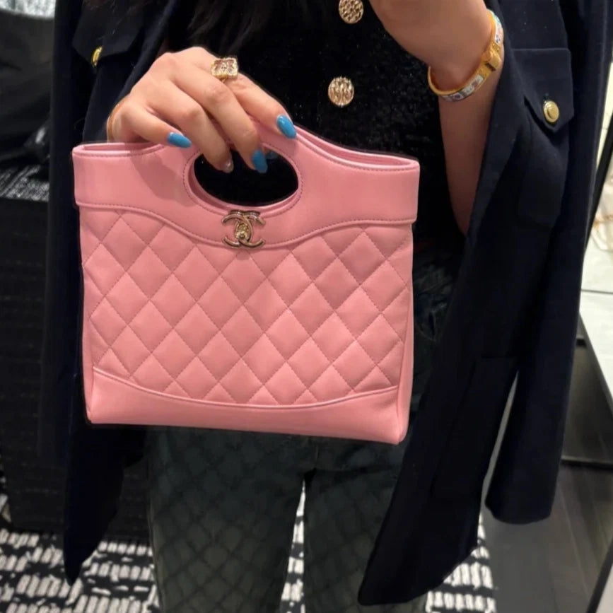 CHANEL 31 Mini Pink Lamskin Tote Bag Gold Hardware For Women