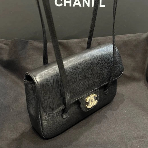 Chanel Preppy Coco Mini Shoulder Bag Black Gold Used Women Classic Fashion D