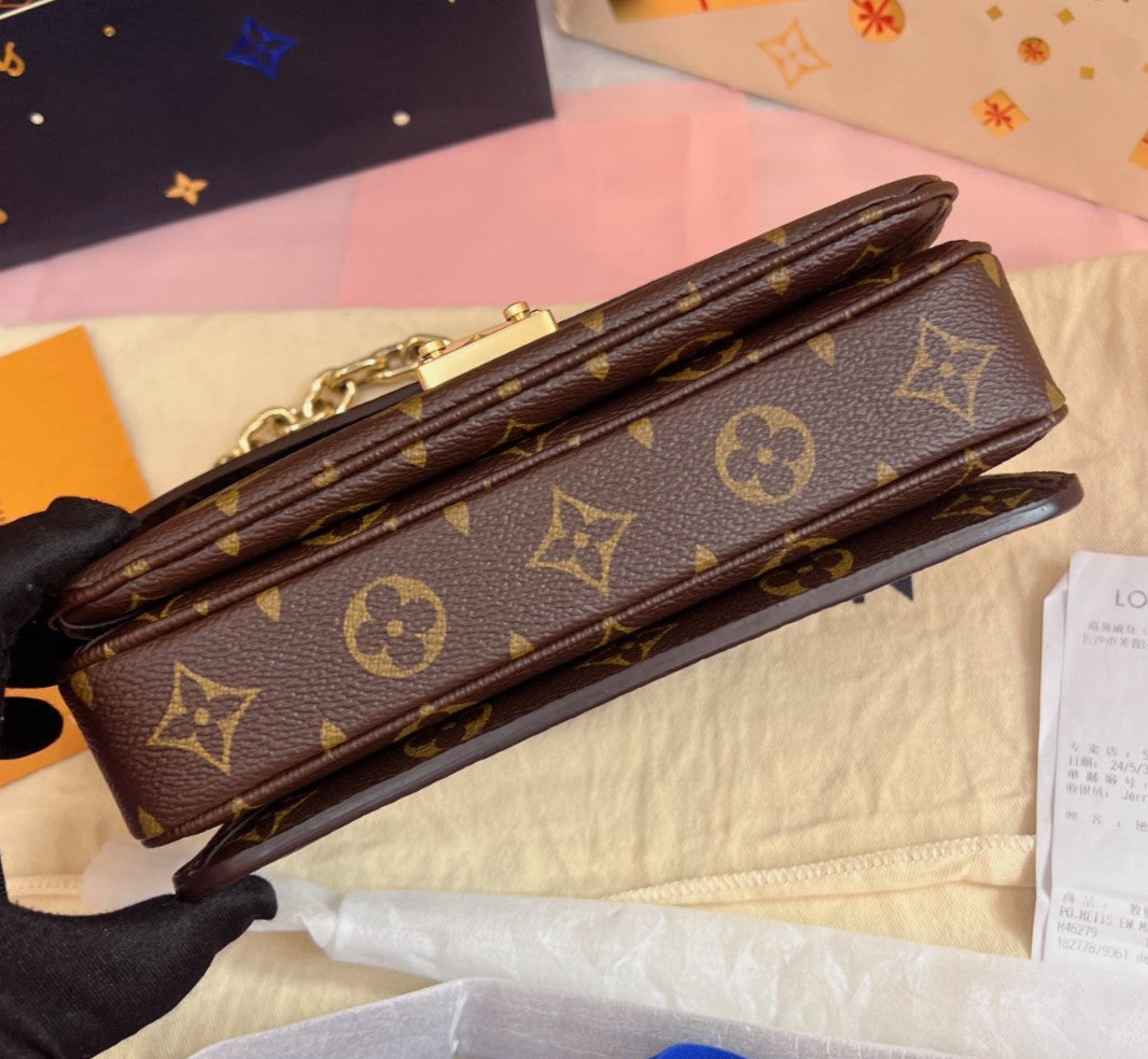 Louis Vuitton Pochette Metis Mini Monogram Chain Shoulder Bag Brown Gold Women