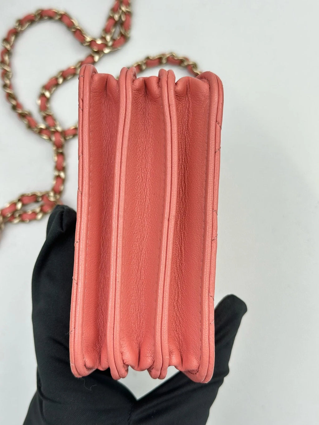 Excellent Chanel Diamond Gold Chain Pink Top Handle Crossbody Chip Version