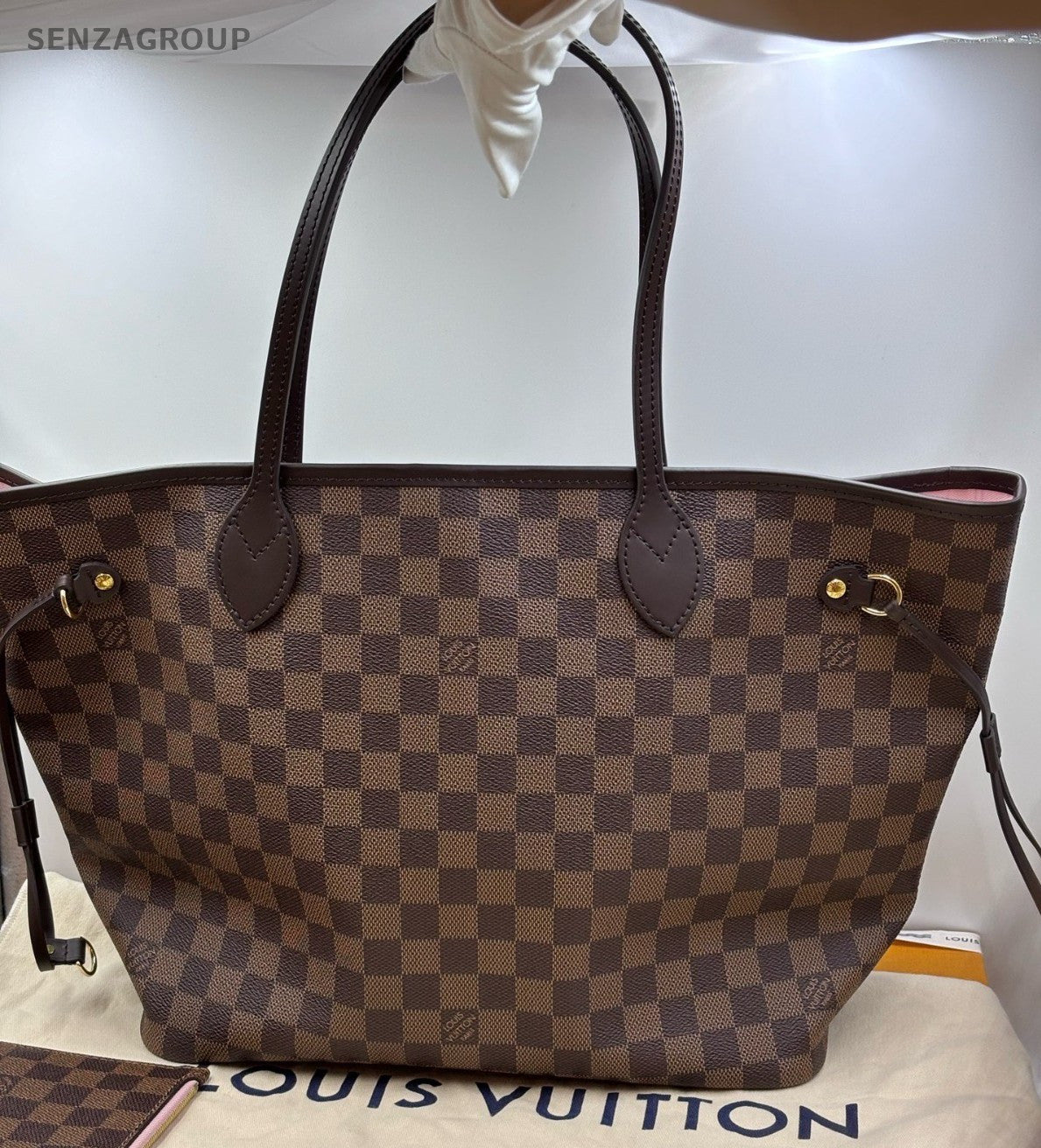 Louis Vuitton Neverfull MM Tote Shoulder Bag Brown Pink Women Classic