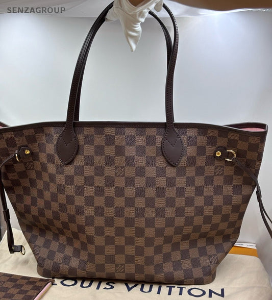 Louis Vuitton Neverfull MM Tote Shoulder Bag Brown Pink Women Classic