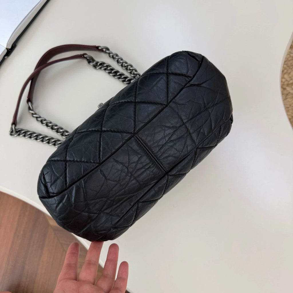 Chanel Bolide Diamond Chain Shoulder Bag Black Silver Used Women Classic