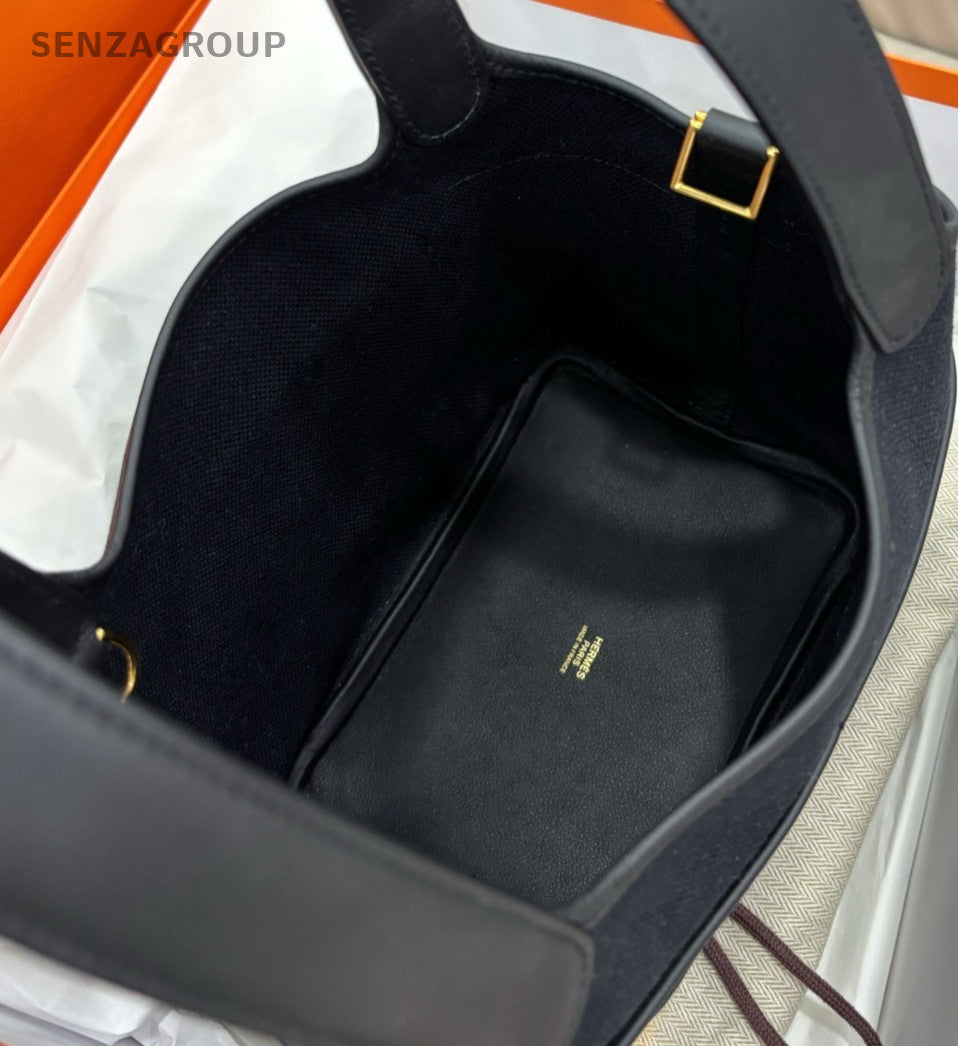 Hermes Cargo Picotin18 Top Handle Bag Black Gold Women Classic Fashion