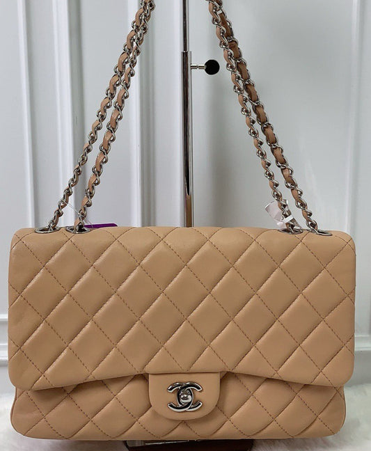 Chanel Classic Flap Chain Lambskin Shoulder Bag Pink Silver Diamond Women