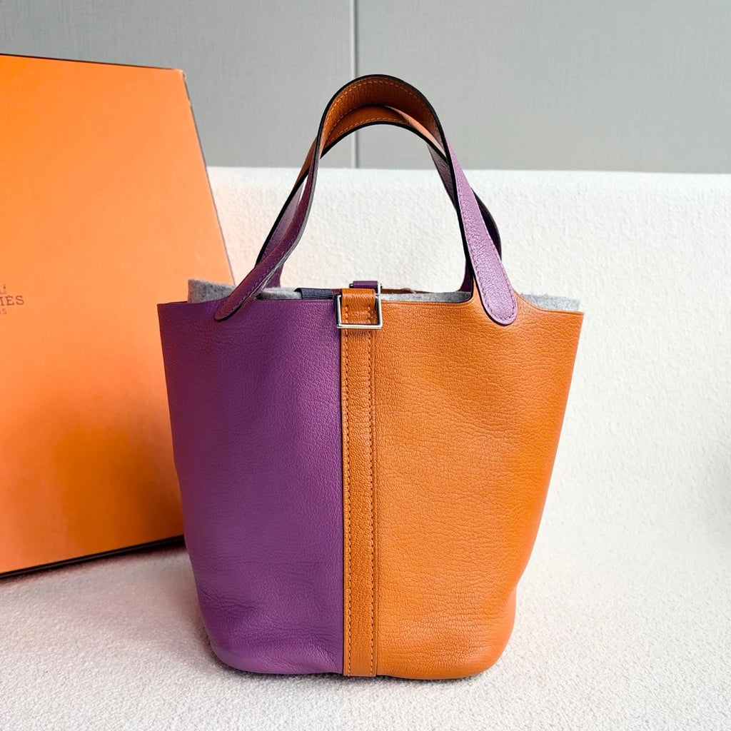 Hermes Picotin18 Top Handle Bag Orange Purple Silver Women Classic