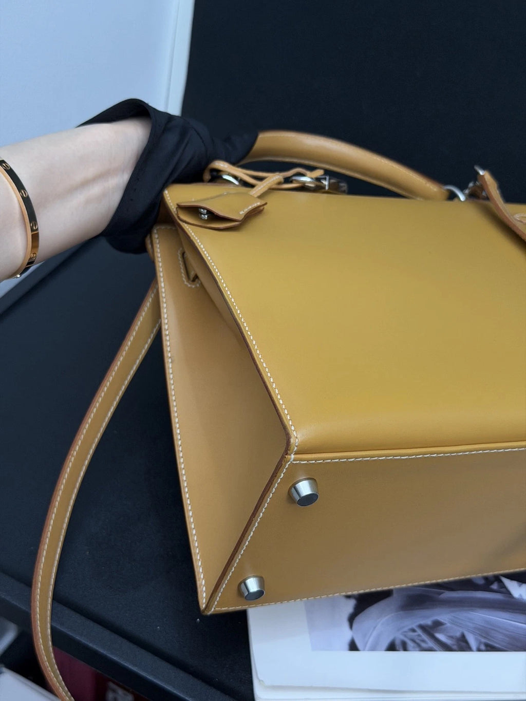 Hermes Kelly28 Top Handle Bag Crossbody Brown Used Women Classic Fashion
