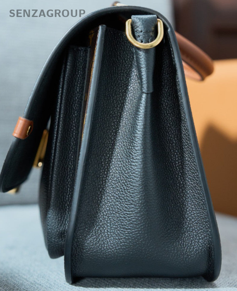 Louis Vuitton Monogram Top Handle Bag Brown Black Gold Used Women Classic
