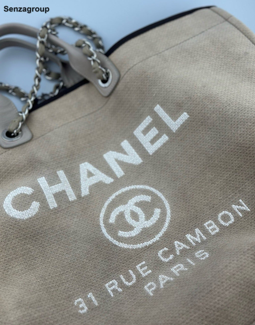 Chanel Beach Bag Tote GM Chain Top Handle Shoulder Bag Brown Gold Women Classic