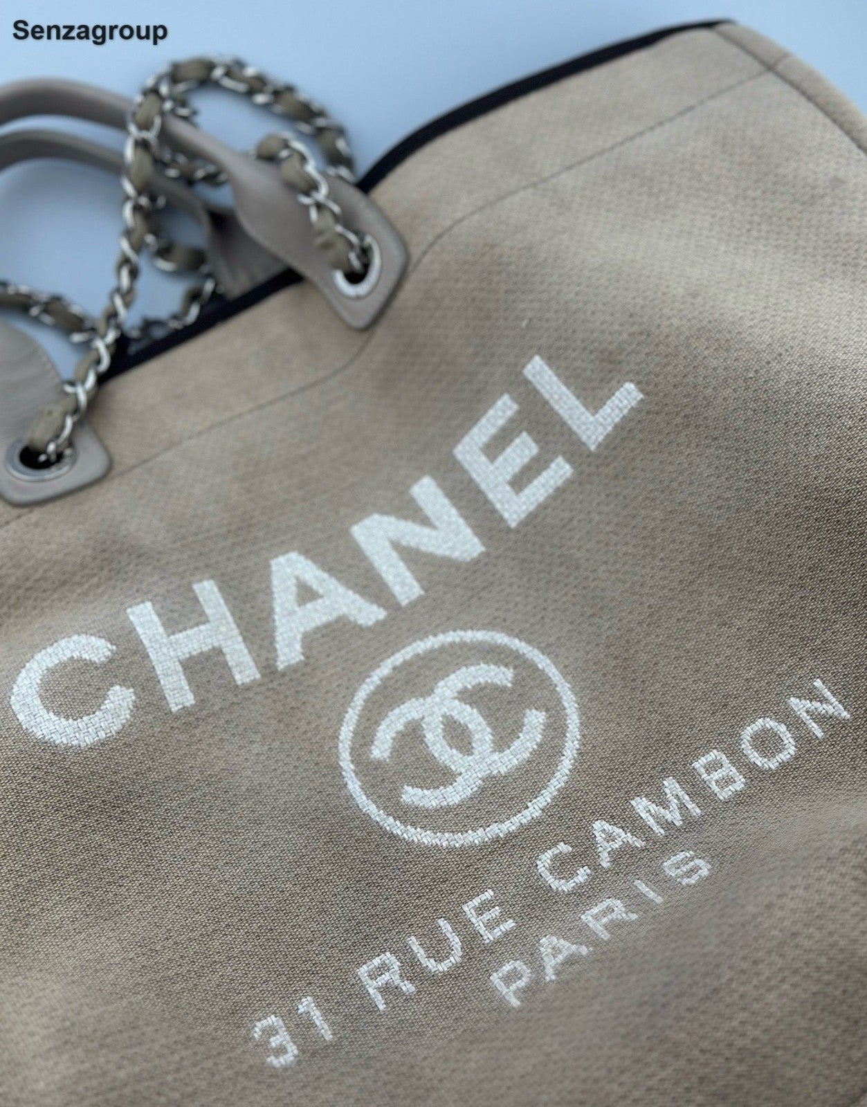 Chanel Beach Bag Tote GM Chain Top Handle Shoulder Bag Brown Gold Women Classic