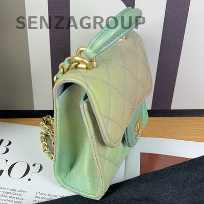 Chanel Quilted Handbag Green Gold Hardware Classic Fashion Women