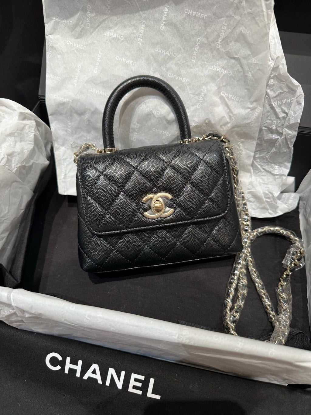 New CHANEL Calfskin Coco Handle Nano Top Handle Bag For Women
