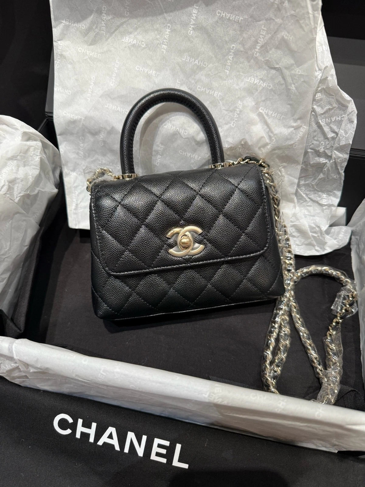 New CHANEL Calfskin Coco Handle Nano Top Handle Bag For Women