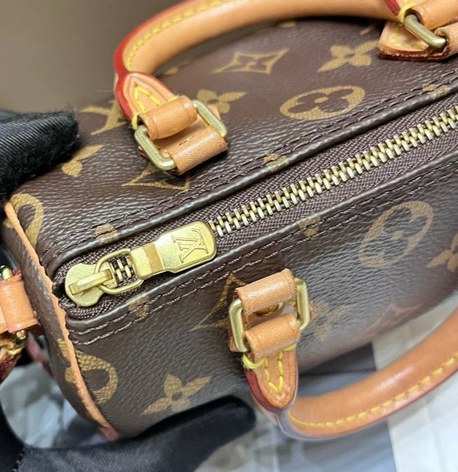 Louis Vuitton Speedy Nano Monogram Crossbody Brown Gold Used Women Classic