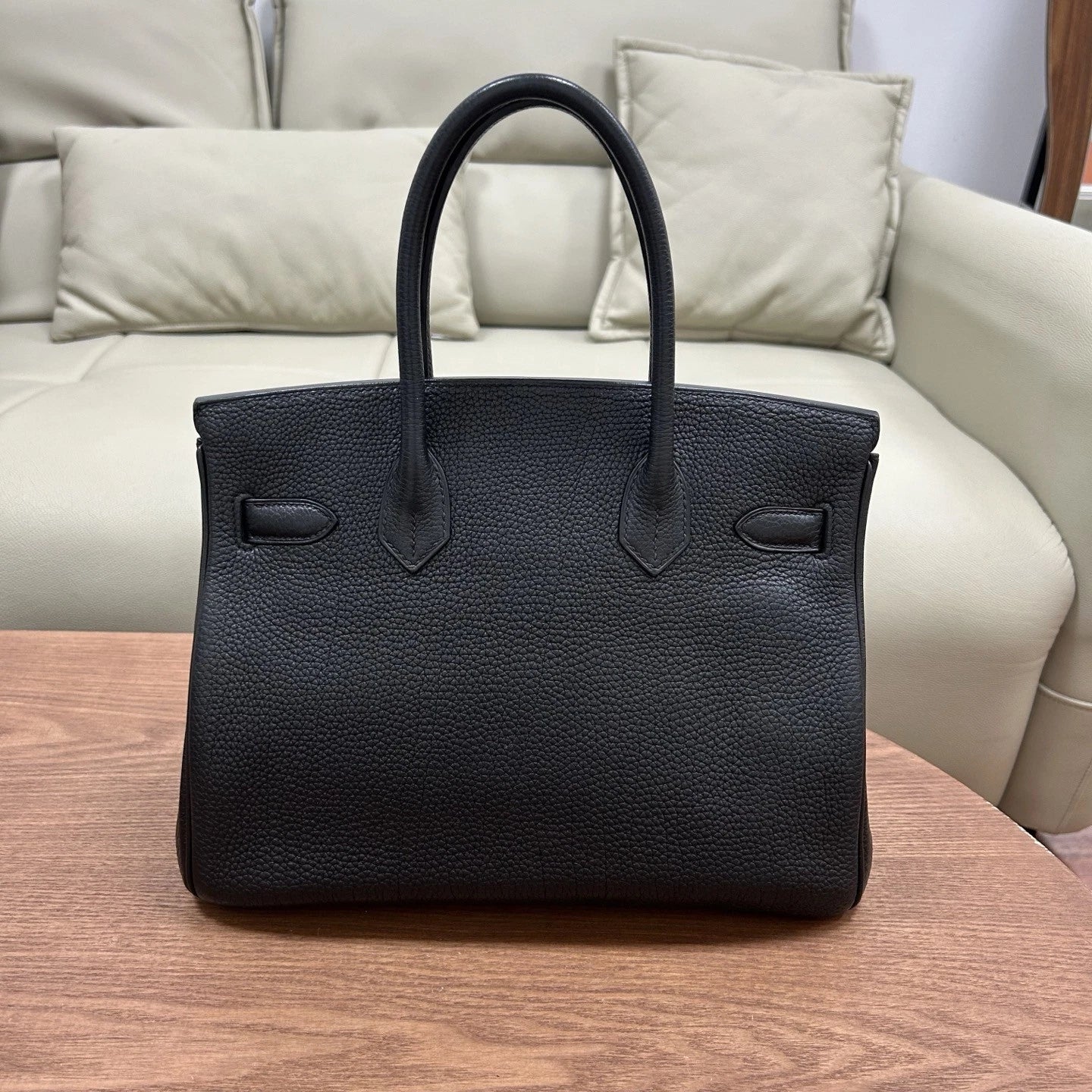 Authentic Hermes Birkin 30 Tote Togo Top Handle Bag Black Silver Hardware