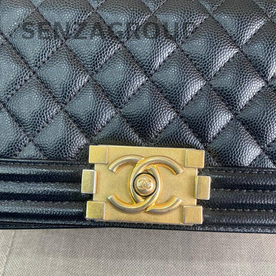 Chanel Le Boy Small Quilted Chain Shoulder Bag Black Gold Classic