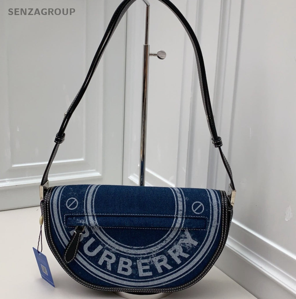 Burberry Olympia Hobo Shoulder Bag Blue Silver Women Classic Fashion