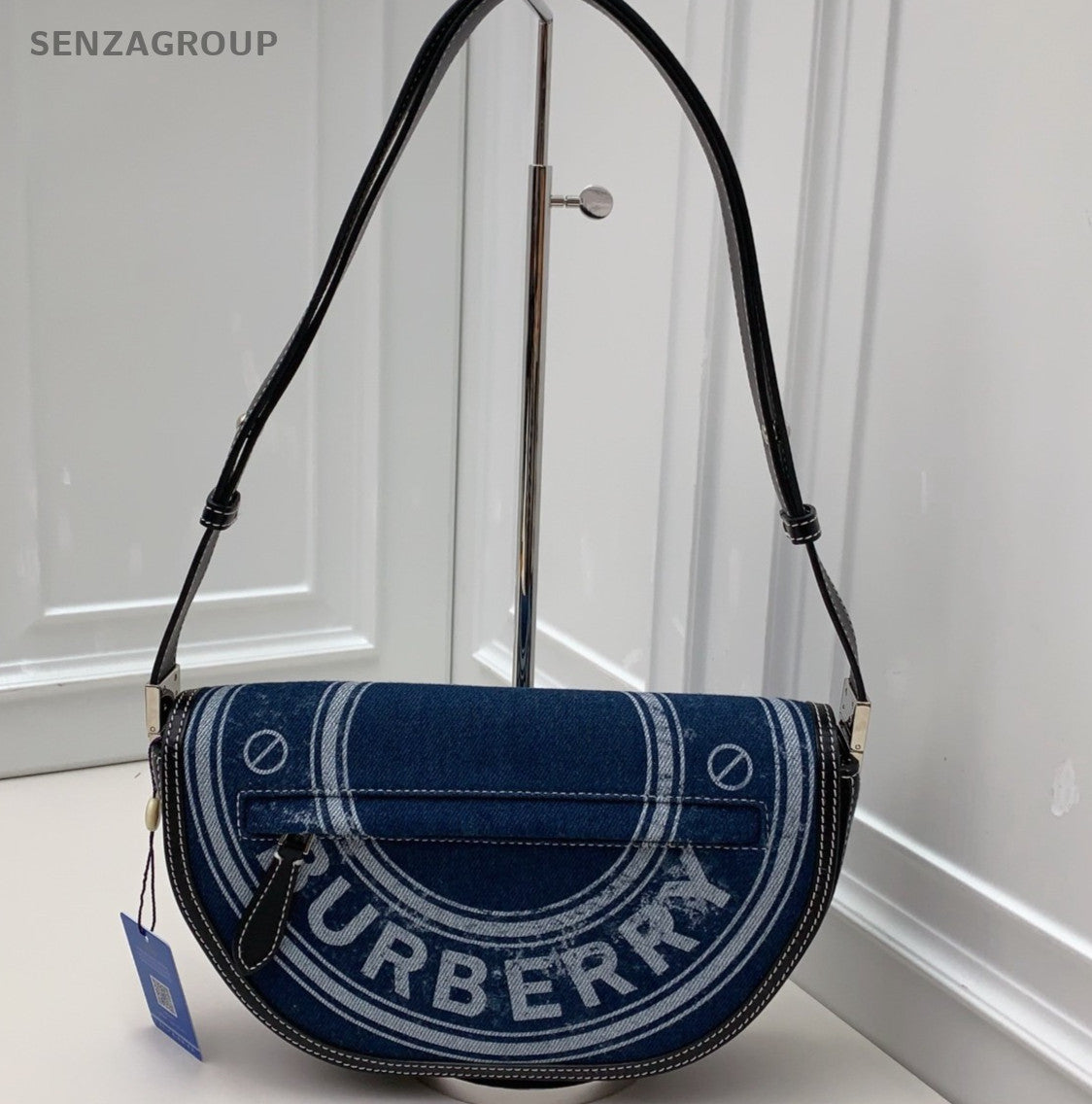 Burberry Olympia Hobo Shoulder Bag Blue Silver Women Classic Fashion