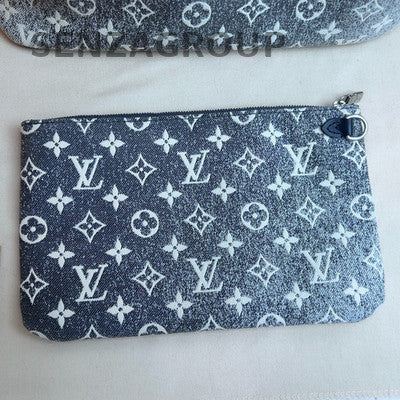 Louis Vuitton Neverfull Monogram Denim Grey Tote Bag Women Classic