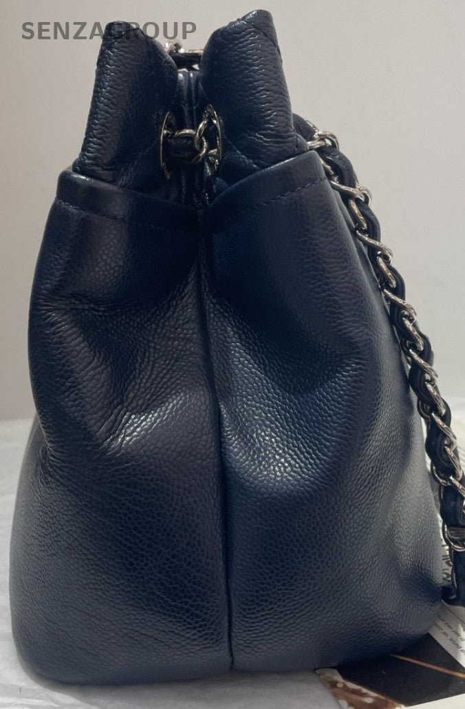 Chanel Calfskin Chain Shoulder Bag Black Silver Women Classic CC Logo