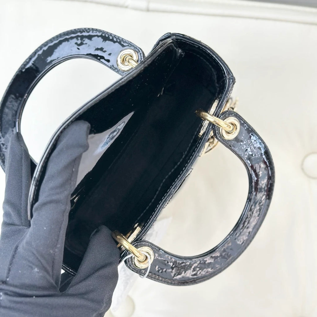Dior Lady Dior Black Gold Crossbody Top Handle Excellent