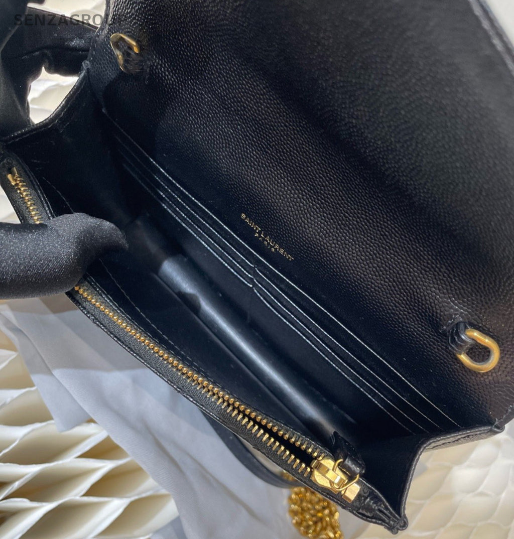Saint Laurent Envelope Calfskin Chain Black Gold Women Classic Fashion