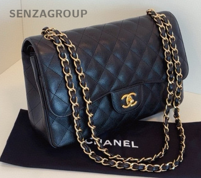 Chanel Classic Flap Jumbo Chain Shoulder Bag Crossbody Black Gold Women Fashion