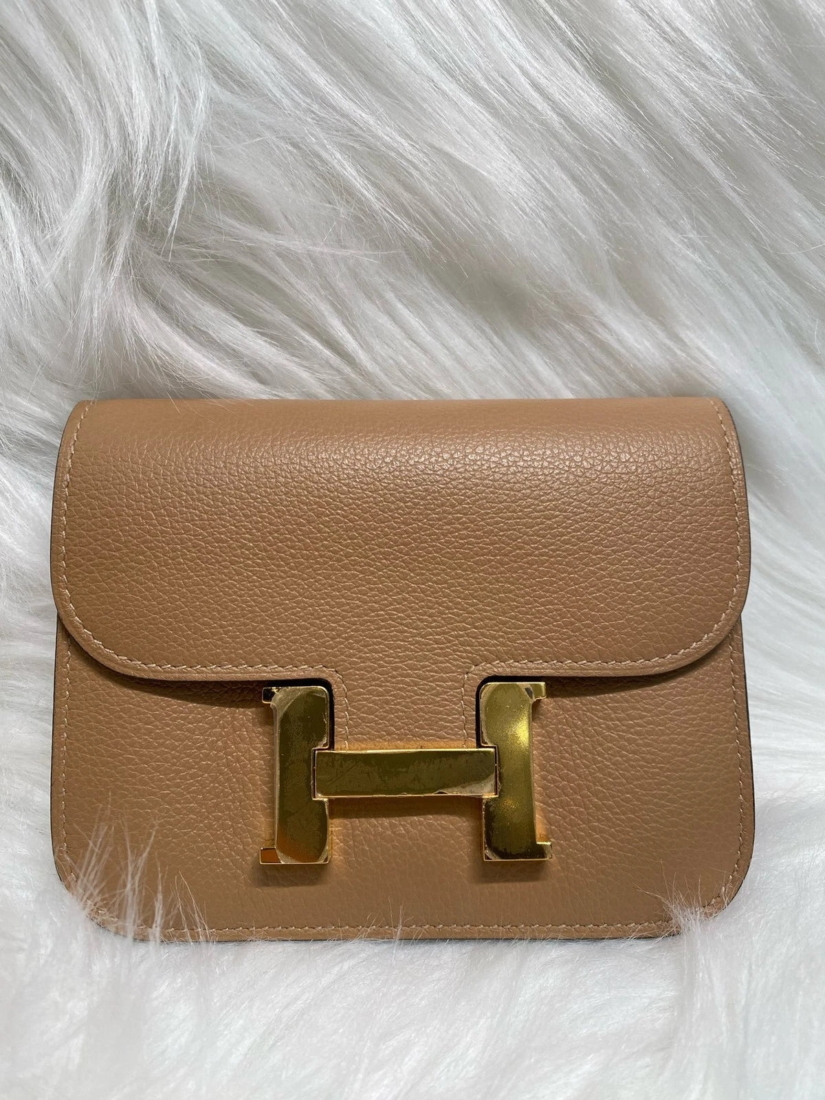 Hermes Leather Slim Two-tone U Engraving Wallet Waist Bag For Women