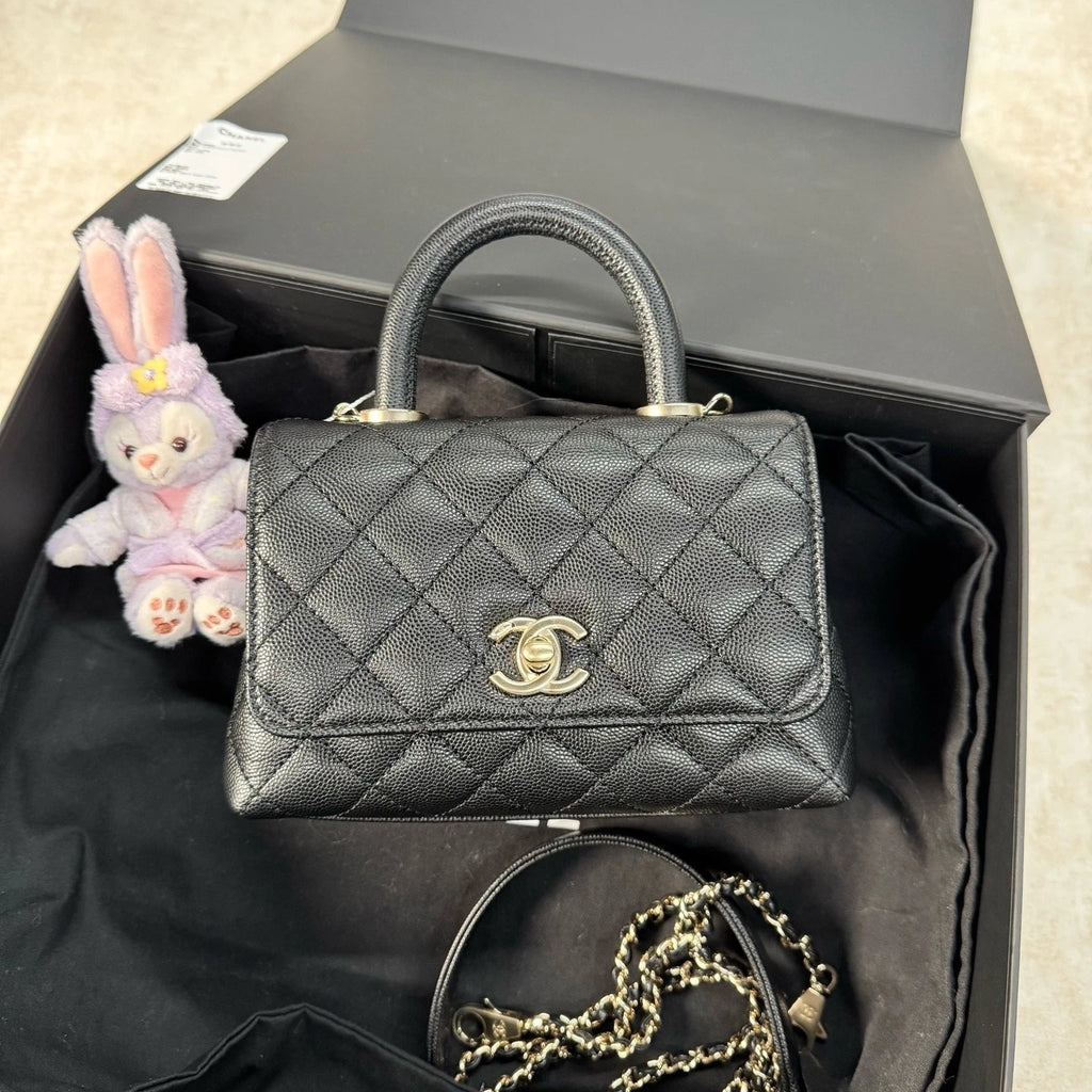 New CHANEL Coco Handle Mini Black Leather Top Handle Bag For Women