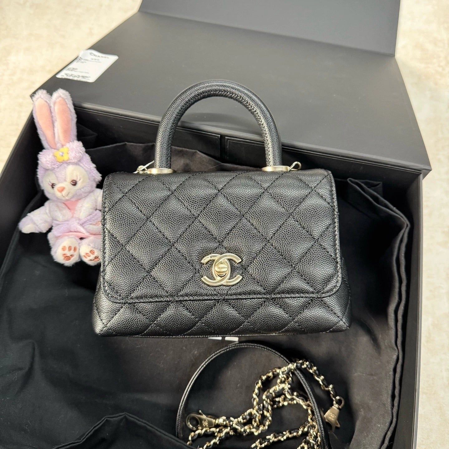 New CHANEL Coco Handle Mini Black Leather Top Handle Bag For Women