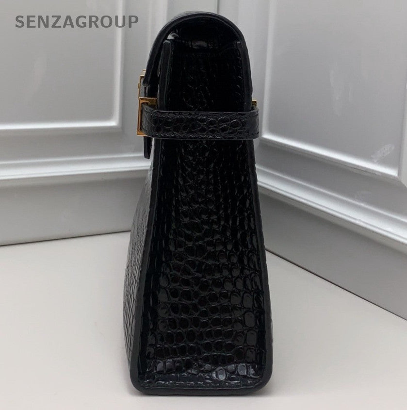 Saint Laurent Manhattan Clutch Black Gold Used Women Classic Fashion