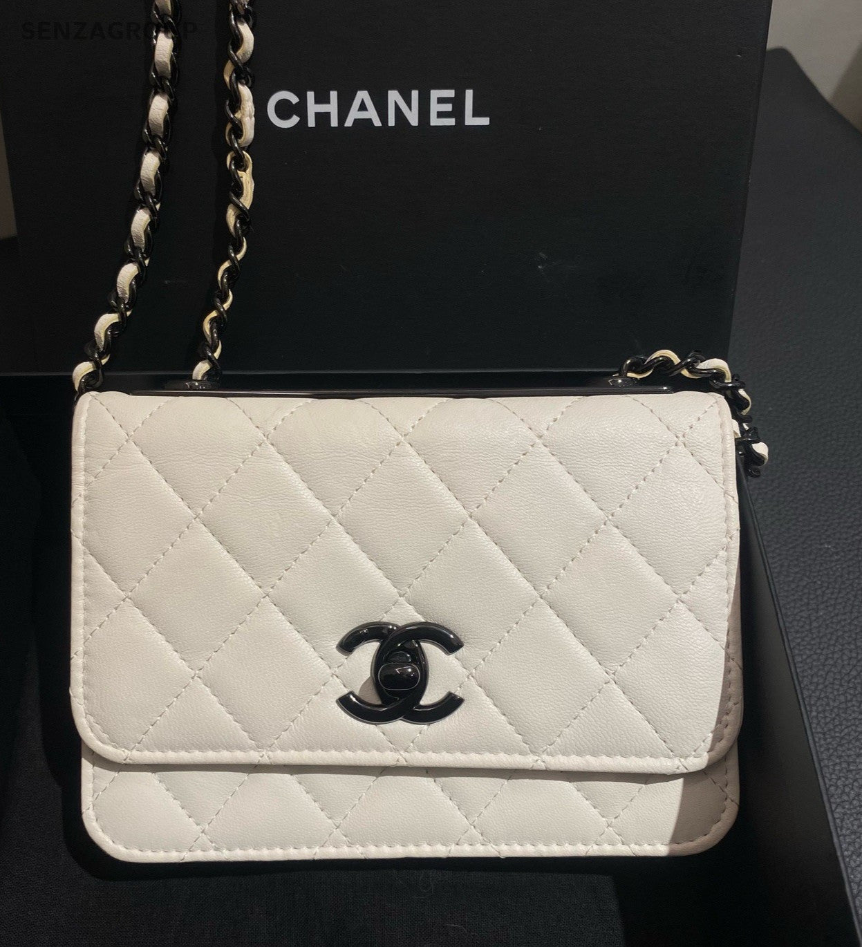 CHANEL Trendy CC WOC Chain Crossbody Black White Women Classic Diamond