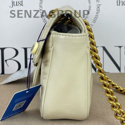 Gucci GG Marmont 22 White Gold Chain Shoulder Crossbody Bag Women Classic
