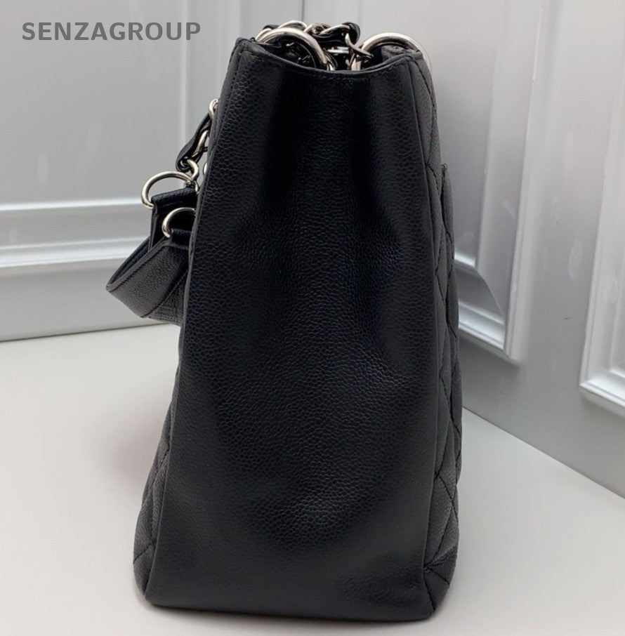 Chanel GST Chain Calfskin Shoulder Bag Black Silver Women Classic Diamond