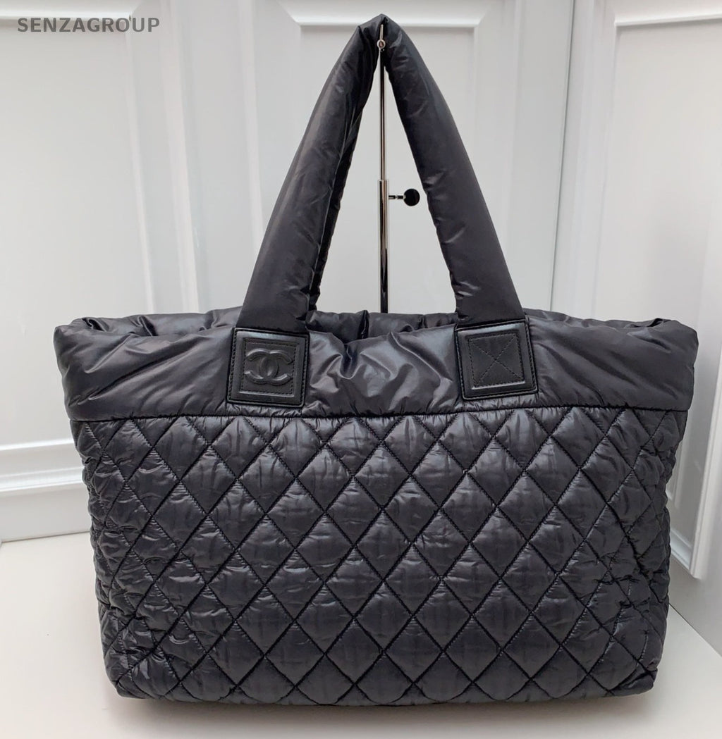 Chanel Diamond Tote Shoulder Bag Black Silver Used Women Classic