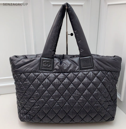 Chanel Diamond Tote Shoulder Bag Black Silver Used Women Classic