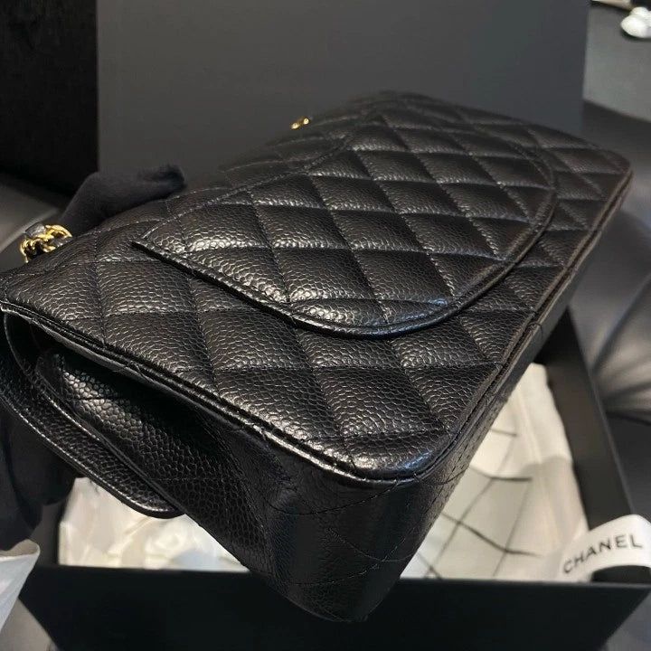 Chanel Classic Flap PM Calfskin Chain Shoulder Crossbody Bag Black Women D