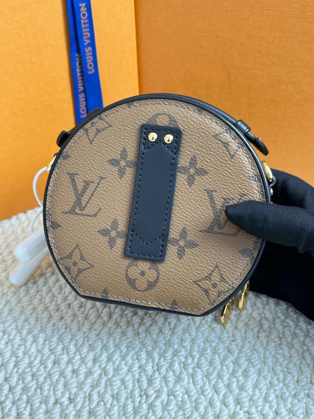 Louis Vuitton Canvas Brown Black Mini Round Crossbody Bag For Women