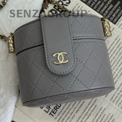Chanel Quilted Grey Silver Hardware Chain Shoulder Crossbody Bag Women Fashion