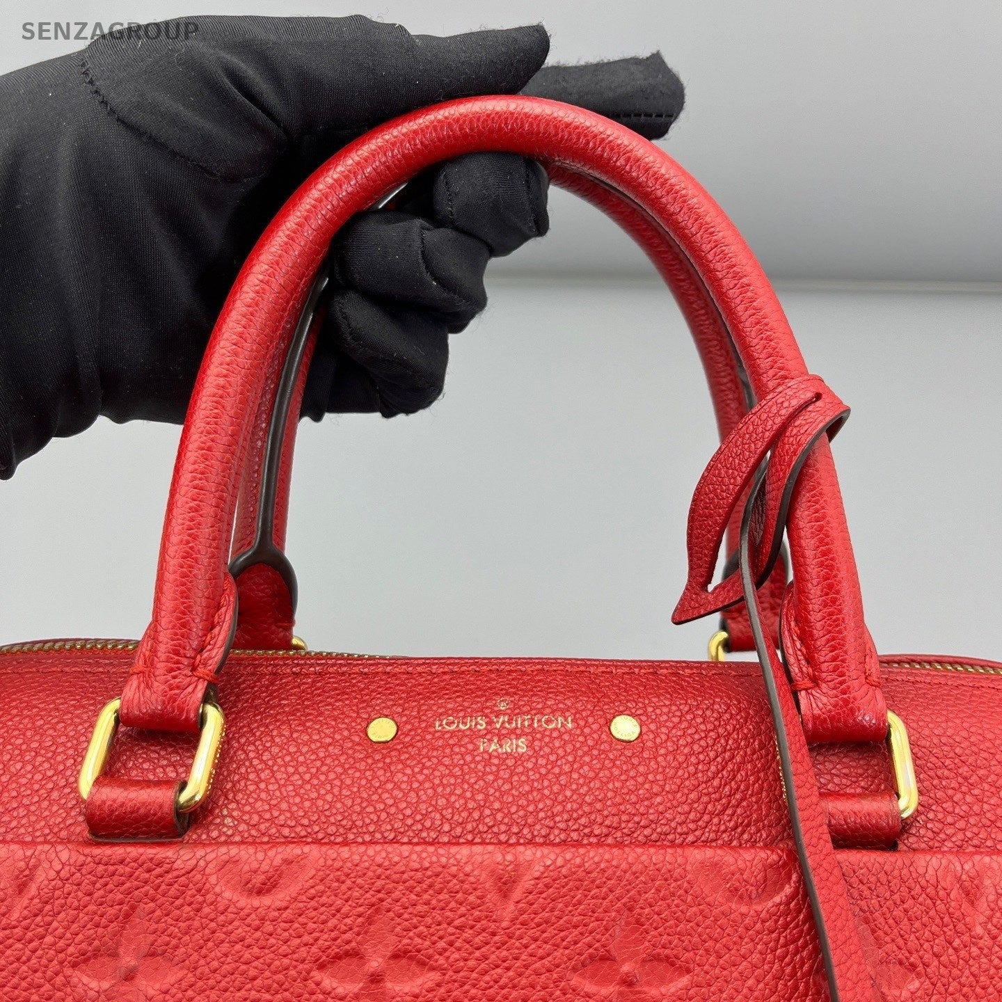 Louis Vuitton Speedy25 Monogram Empreinte Top Handle Bag Crossbody Red Women