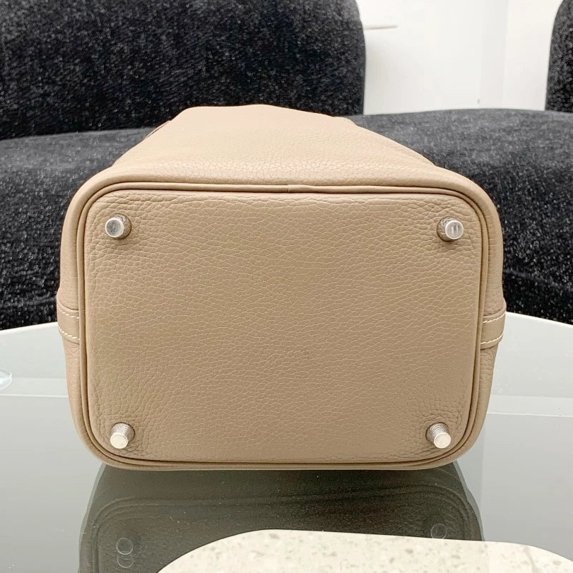 Hermes Picotin 18 Bucket Calfskin Top Handle Bag Gray Women Fashion S